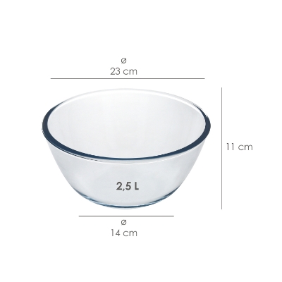 Imagen de Bol De Cristal, Ideal Para Mezclas. 2.5 Litros. Libre BPA, Cristal De Borosilicato.Ensaladas, Postres, Cocina, Resposteria