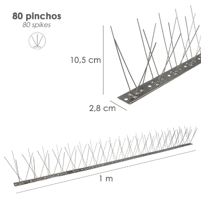 Imagen de Pincho Anti Palomas / Pajaros 1 Metro Inoxidable Pincho Doble 80 Pinchos. Adaptable a Varias Posiciones