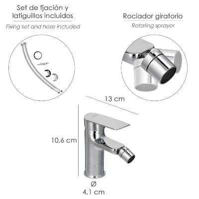 Imagen de Monomando Bide "Hamburgo" Grifo Baño, Grifo Encimera, Grifo Cocina, Grifo Mezclador. Cartucho Ceramico Ø 35 mm.