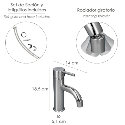 Imagen de Monomando Bide "Dresde" Grifo Baño, Grifo Encimera, Grifo Cocina, Grifo Mezclador. Cartucho Ceramico Ø 35 mm.