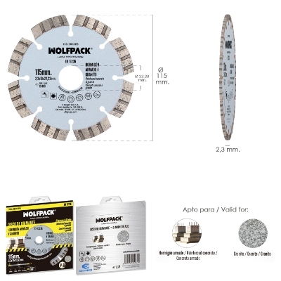 Imagen de Disco Diamante Hormigon Armado / Granito Ø 115 mm. Segmento Diamantado 10 mm.