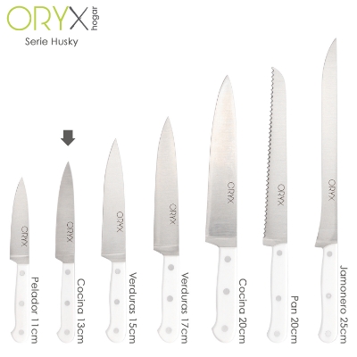 Imagen de Cuchillo Husky Cocina 13 cm. Hoja Acero Inoxidable, Cuchillo Carne, Cuchillo Pescado, Cuchillo Chef, Mango Ergonomico Blanco