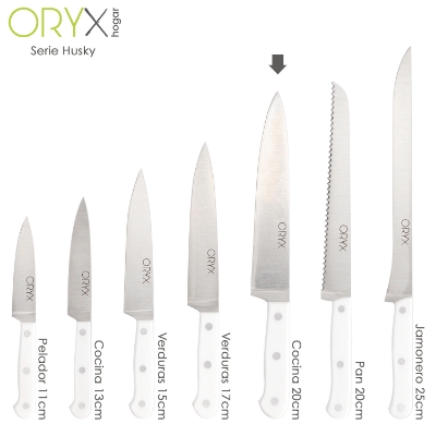 Imagen de Cuchillo Husky Cocina 20 cm. Hoja Acero Inoxidable, Cuchillo Carne, Cuchillo Pescado, Cuchillo Chef, Mango Ergonomico Blanco