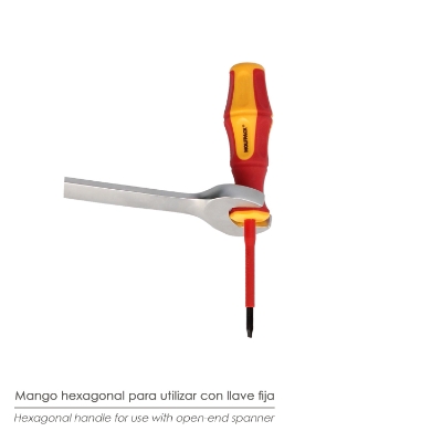 Imagen de Destornillador Plano Aislado Certificado VDE 1.000 V. Medida 0,4 x Ø 2,5 x 75 mm. Destornillador Seguridad Electricista