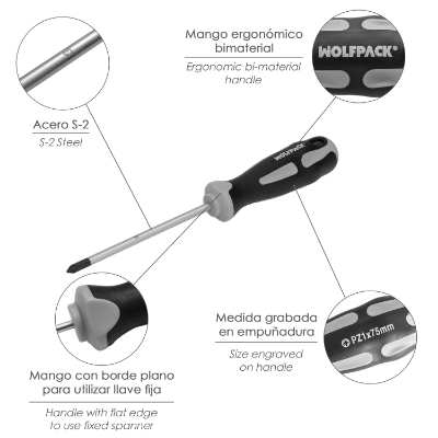 Imagen de Destornillador Pozidriv Acero S2 Mango TPR Bimaterial. Medida PZ 1 x Ø 5 x 75 mm.  DIN5262.