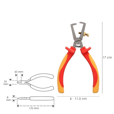 Imagen de Alicates Pelacables 150 mm. Mangos Aislados Acero Cromo Vanadio Pelacables, Corta Cables, Pelador Cables