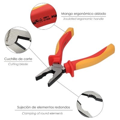 Imagen de Alicates Universales 150 mm. Mangos Aislados Acero Cromo Vanadio Pelacables, Corta Cables, Pelador Cables